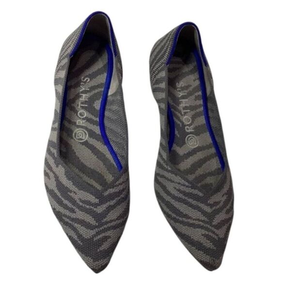 Rothy’s Zebra Point Nib Flats Rare Retired Gray Women’s Size 8.5 - Picture 1 of 15
